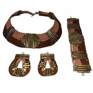 Vintage Egyptian Revival Collar
Necklace Bracelet & Earrings Set Unsigned